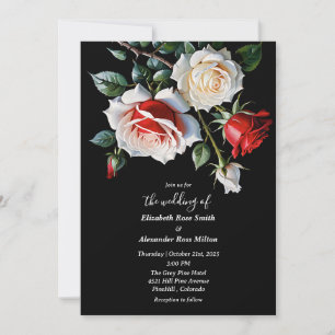 Invitation Mariage floral aux roses blanches rouges roses fon