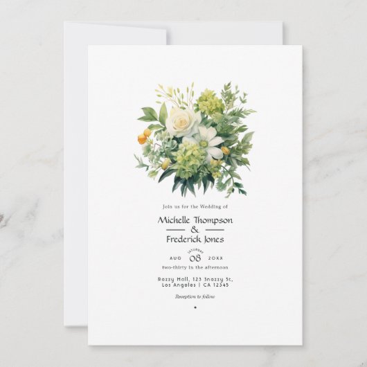 Invitation Mariage Floral aux Teintes de Vert (Devant)