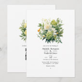 Invitation Mariage Floral aux Teintes de Vert (Devant / Derrière)