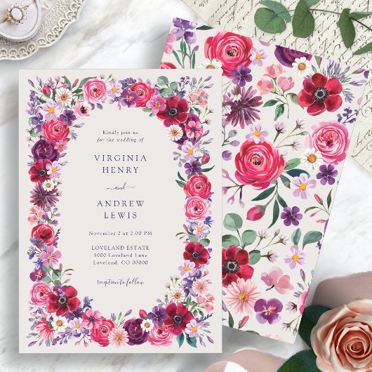 Invitation Mariage Floral aux Tons de Joaillerie