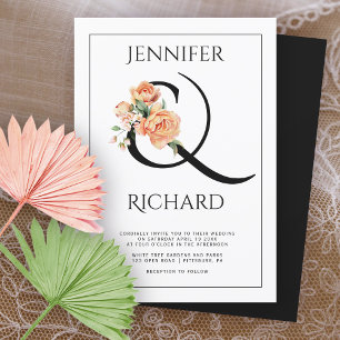 Invitation Mariage floral avec esperluette et pivoines pêche