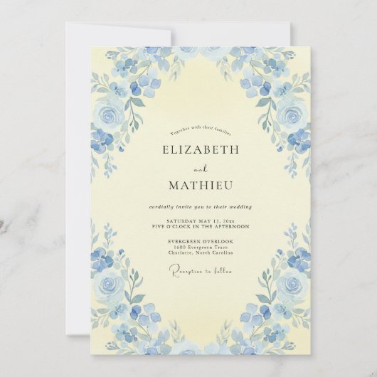 Invitation Mariage Floral Azuré Fantaisiste (Devant)