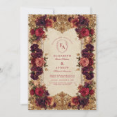 Invitation Mariage floral baroque de Bourgogne et d'or (Devant)