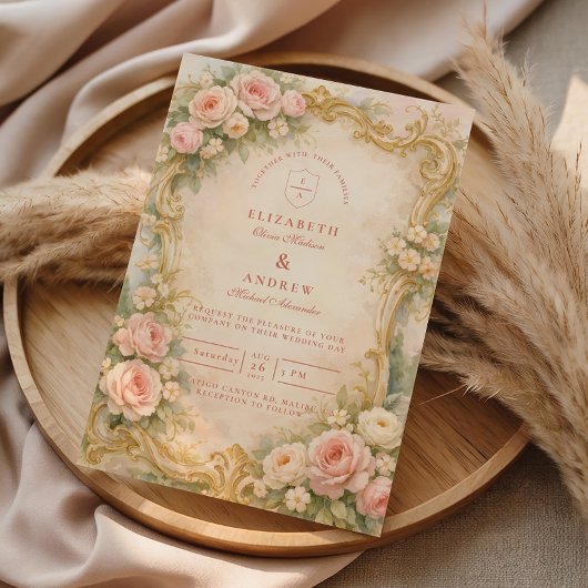 Invitation Mariage Floral Baroque Rose Gold