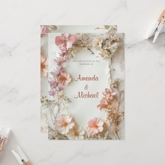 Invitation Mariage Floral beige (Devant/Arrière en situation)