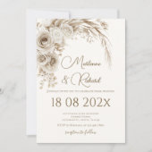 Invitation Mariage floral beige boho (Devant)