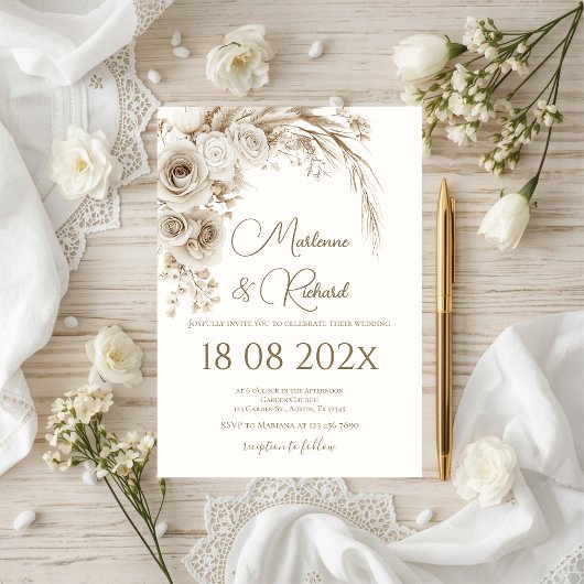 Invitation Mariage floral beige boho