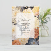 Invitation Mariage floral beige clair et champagne (Debout devant)