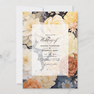 Invitation Mariage floral beige clair et champagne