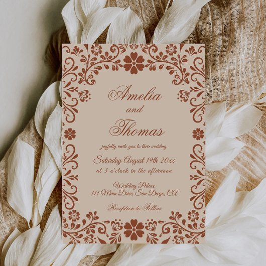 Invitation Mariage Floral beige de Fiesta mexicaine