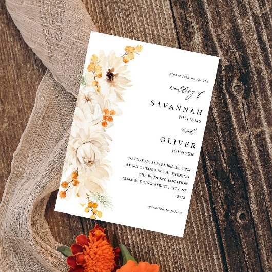 Invitation Mariage floral beige et orange