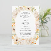 Invitation Mariage Floral Beige & Orange 2 (Debout devant)