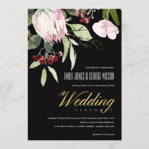 INVITATION MARIAGE FLORAL BLACK ROSE BURGUNDY