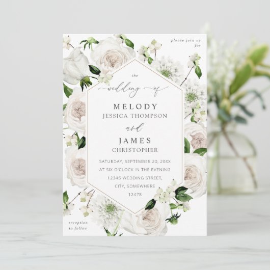 Invitation Mariage floral blanc (Debout devant)