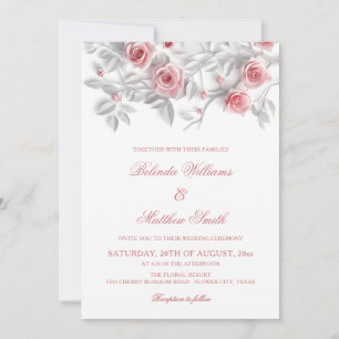 Invitation Mariage floral blanc aux roses 3D élégantes