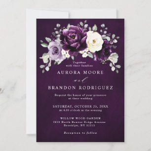 Invitation Mariage floral blanc blanc blanc blanc de prune d'