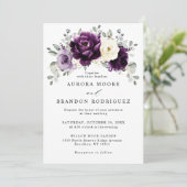 Invitation Mariage floral blanc blanc blanc blanc de prune d' (Debout devant)