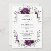 Invitation Mariage floral blanc blanc blanc blanc de prune d' (Devant)