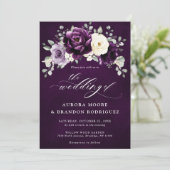 Invitation Mariage floral blanc blanc blanc blanc de prune d' (Debout devant)