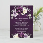 Invitation Mariage Floral blanc blanc blanc de prune d'auberg (Debout devant)