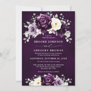 Invitation Mariage Floral blanc blanc blanc de prune d'auberg
