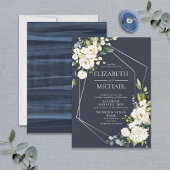 Invitation Mariage floral blanc blanc bleu marine géométrique