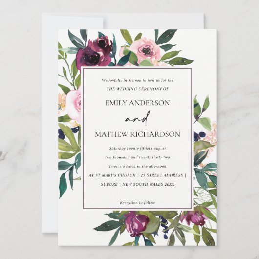 INVITATION MARIAGE FLORAL BLANC BLANC BRILLANT (Devant)