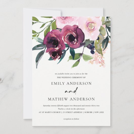 INVITATION MARIAGE FLORAL BLANC BLANC BRILLANT (Devant)