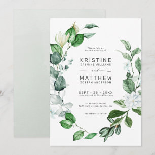 Invitation Mariage floral blanc blanc de couronne de verdure