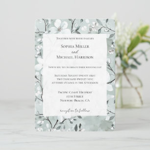 Invitation Mariage floral blanc bleu foncé