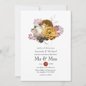 Invitation Mariage floral blanc, bourgogne et or (Devant)