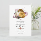 Invitation Mariage floral blanc, bourgogne et or (Debout devant)