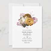 Invitation Mariage floral blanc, bourgogne et or (Devant)