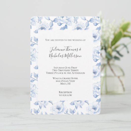 Invitation Mariage floral blanc chic (Debout devant)