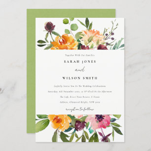 INVITATION MARIAGE FLORAL BLANC CLAIR JAUNE ORANGE