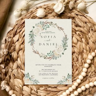 Invitation Mariage floral blanc crémeux d'hiver