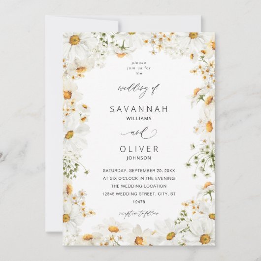 Invitation Mariage Floral Blanc Daisy (Devant)
