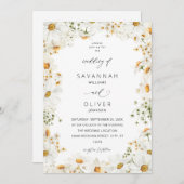Invitation Mariage Floral Blanc Daisy (Devant / Derrière)