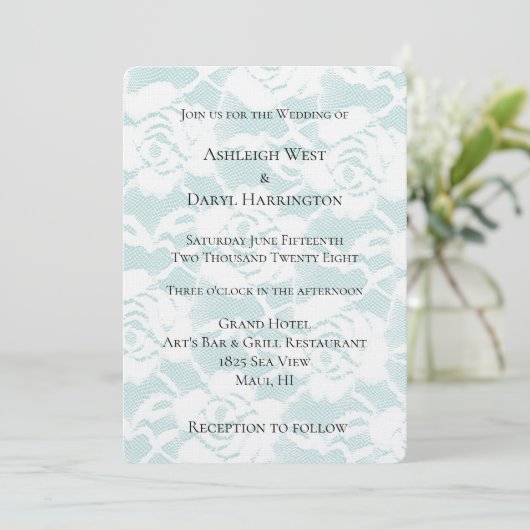 Invitation Mariage floral blanc de menthe romantique (Debout devant)