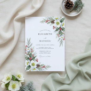 Invitation Mariage Floral Blanc d'Hiver Romance