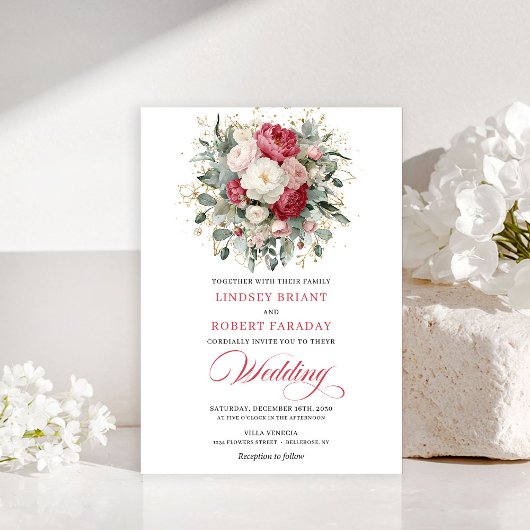 Invitation Mariage Floral Blanc Doré Boho Intemporel
