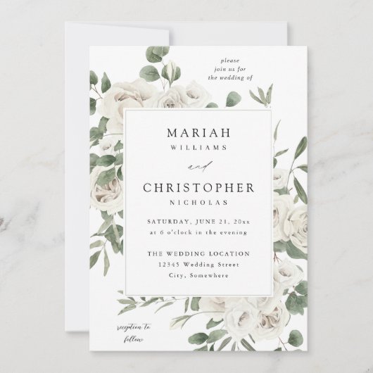 Invitation Mariage floral blanc doux 4 (Devant)