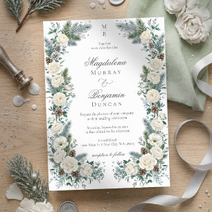 Invitation Mariage Floral Blanc Élégant de la Verdure d'Hiver
