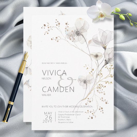 Invitation Mariage floral blanc et blanc moderne