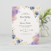Invitation Mariage floral blanc et bleu gris (Debout devant)