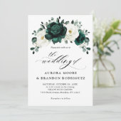Invitation Mariage floral blanc et de verdure d'émeraude Euca (Debout devant)