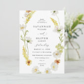 Invitation Mariage floral blanc et jaune (Debout devant)
