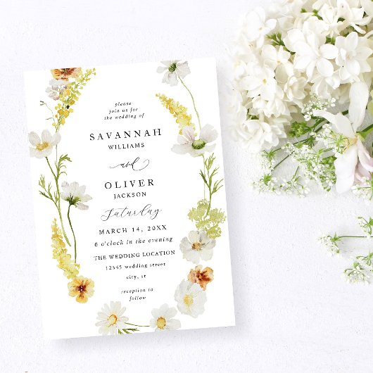 Invitation Mariage floral blanc et jaune