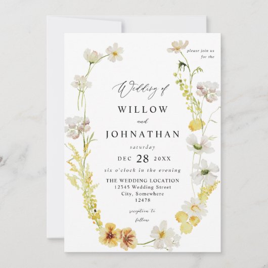 Invitation Mariage floral blanc et jaune 2 (Devant)