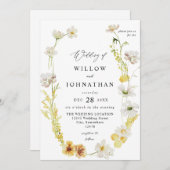 Invitation Mariage floral blanc et jaune 2 (Devant / Derrière)